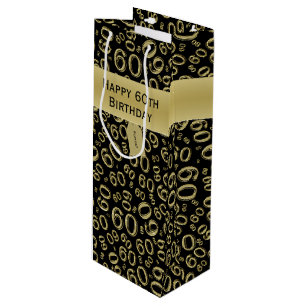 Sacola Para Vinho Personalize: 60th ouro feliz do aniversário/pret