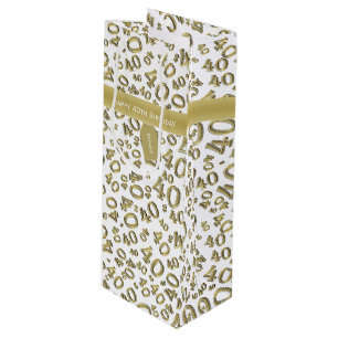 Sacola Para Vinho Personalize: Ouro feliz do aniversário de 40