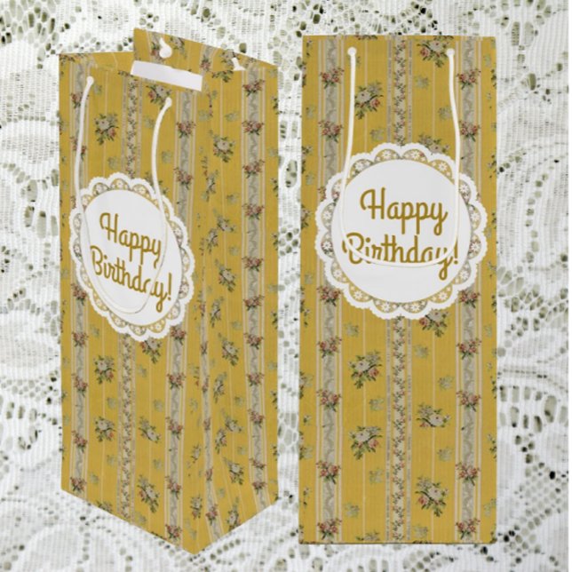Sacola Para Vinho Personalized Vintage Antique Wallpaper Yellow  (Personalize it!)