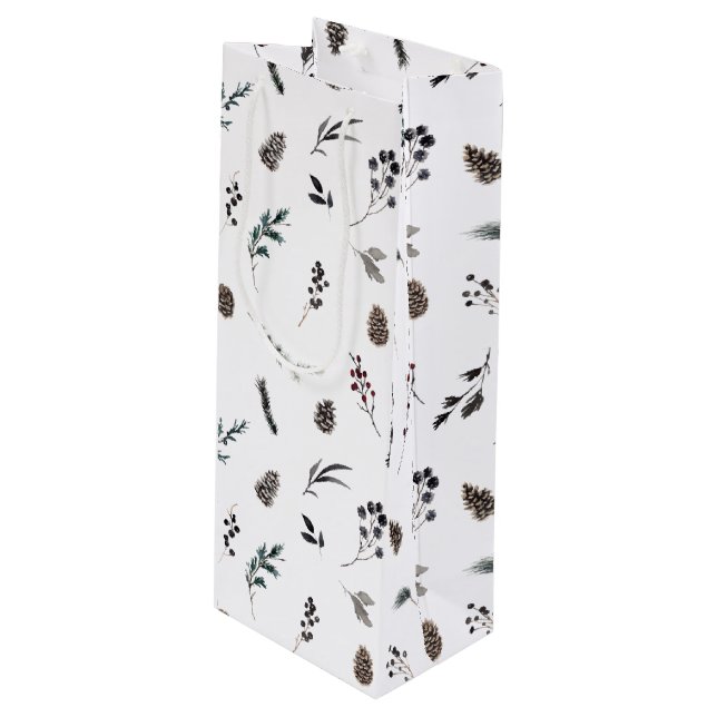 Sacola Para Vinho Pinecone de inverno preto simples Natal (Frente inclinada)