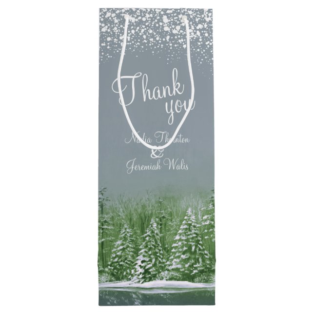 Sacola Para Vinho Pinheiros de inverno cinzas verdes obrigado de art (Verso)