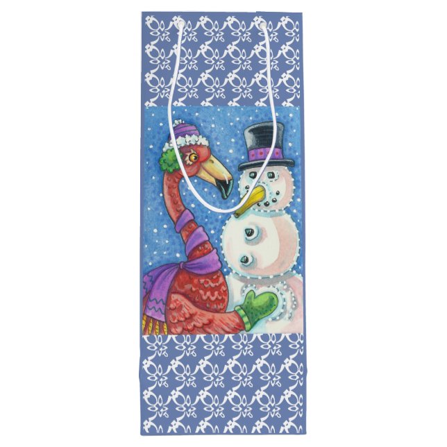 SACOLA PARA VINHO PINK FLAMINGO SNOWMAN CHRISTMAS GIFT BAG - VINHO (Verso)