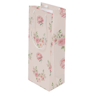 Sacola Para Vinho Pink Peony and Rose Pattern