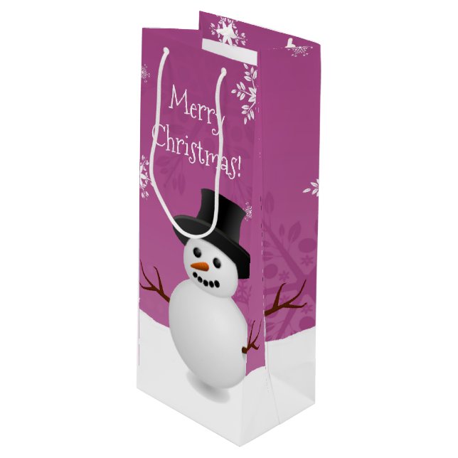 Sacola Para Vinho Pink Snowman Winter Scense Christmas Wine Gift Bag (Frente inclinada)