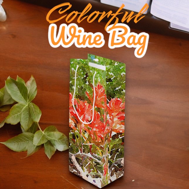 Sacola Para Vinho Pinta Indiana Pincel Selvagem Flor Aquarela (angle view wine bag on table)