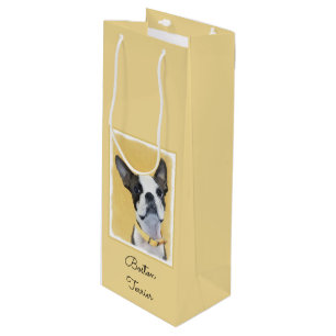Sacola Para Vinho Pintura de Boston Terrier - Arte de Cão Original