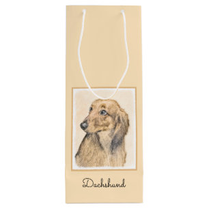 Sacola Para Vinho Pintura de Dachshund (Longhaired) - Arte de Cão Or