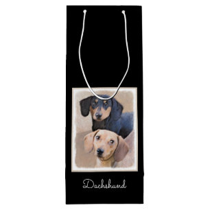 Sacola Para Vinho Pintura de Dachshund (Smooth) - Arte de Cão Origi