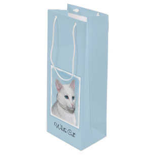Sacola Para Vinho Pintura de Gatos Brancos - Arte de Gato Original B