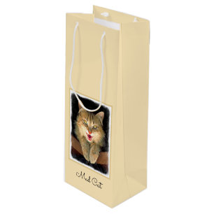Sacola Para Vinho Pintura de Gatos Loucos - Arte de Gato Original Bo