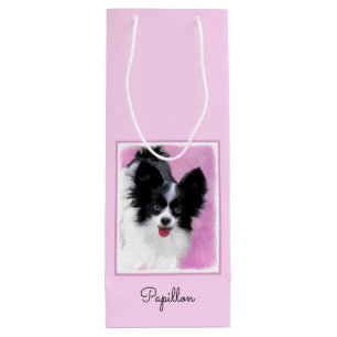 Sacola Para Vinho Pintura de Papillon (Branco e Preto) - Arte Canina