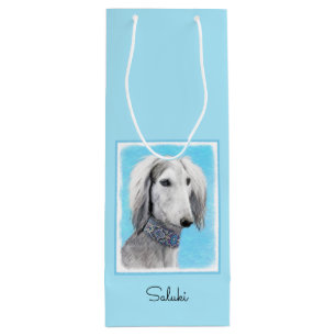Sacola Para Vinho Pintura de Saluki (Prata) - Arte de Cachorro Origi