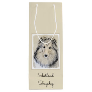 Sacola Para Vinho Pintura de Shetland Sheepdog - Arte Cachorro Origi