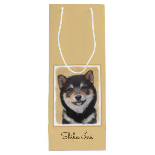 Sacola Para Vinho Pintura de Shiba Inu (Preto e Latão) - Arte Canina