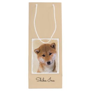 Sacola Para Vinho Pintura de Shiba Inu (Vermelho) - Arte de Cachorro