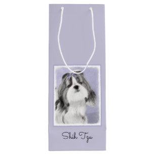 Sacola Para Vinho Pintura de Shih Tzu - arte original bonito do cão