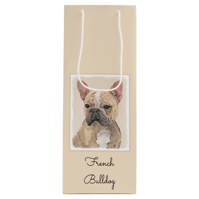 Sacola Para Vinho Pintura em Bulldog Francês (Sable) - Pintura Origi (Frente)