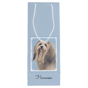 Sacola Para Vinho Pintura em Havanês (Prata) - Arte Canina Original