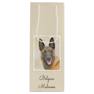 Sacola Para Vinho Pintura em Malinois Belga - Arte Cachorra Original