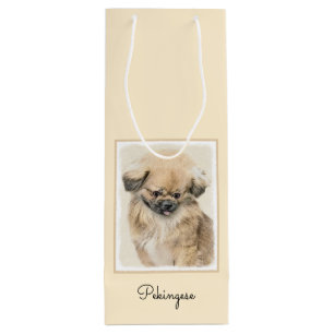 Sacola Para Vinho Pintura em Pekingese - Arte Cachorra Original