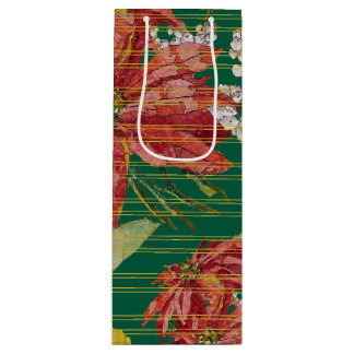 Sacola Para Vinho Poinsettia Dourada | Linhas Douradas de Arte Natal