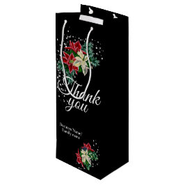Sacola Para Vinho Poinsettia Floral Preta Agradecimento Obrigado