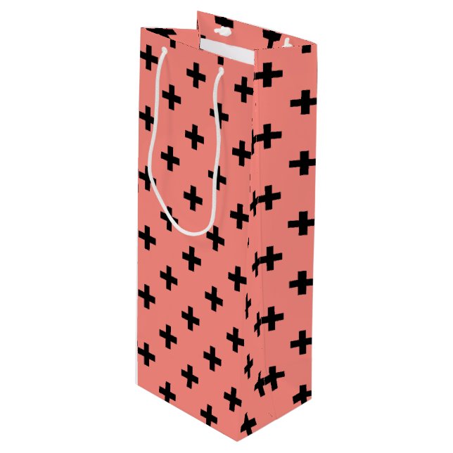 Sacola Para Vinho Polka negra cruza em pêssego (Frente inclinada)