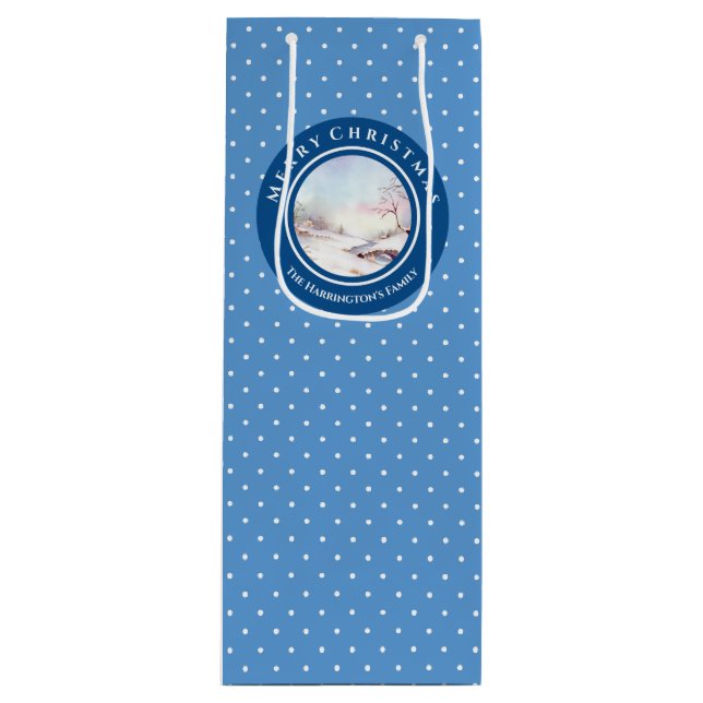 Sacola Para Vinho Ponte Snowy Watercolor Paisagem Natal (Frente)