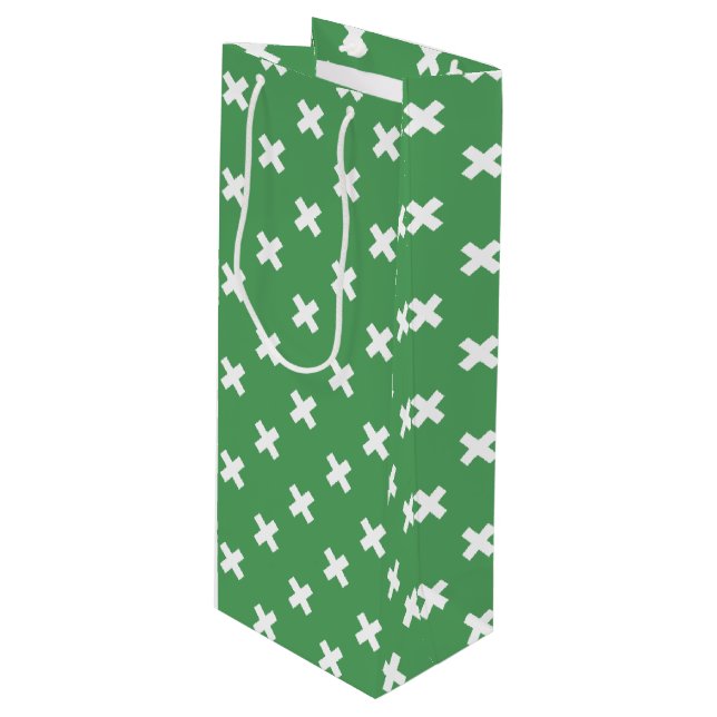Sacola Para Vinho Pontos de cruz brancos em verde (Frente inclinada)