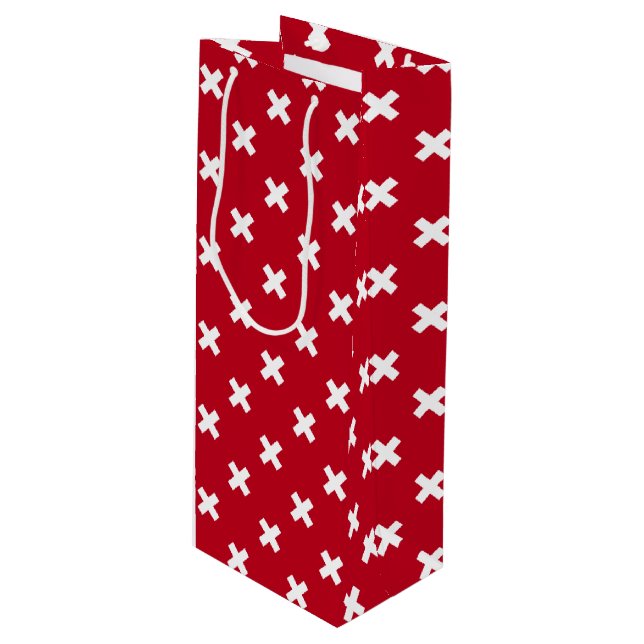 Sacola Para Vinho Pontos de cruz brancos em vermelho (Frente inclinada)