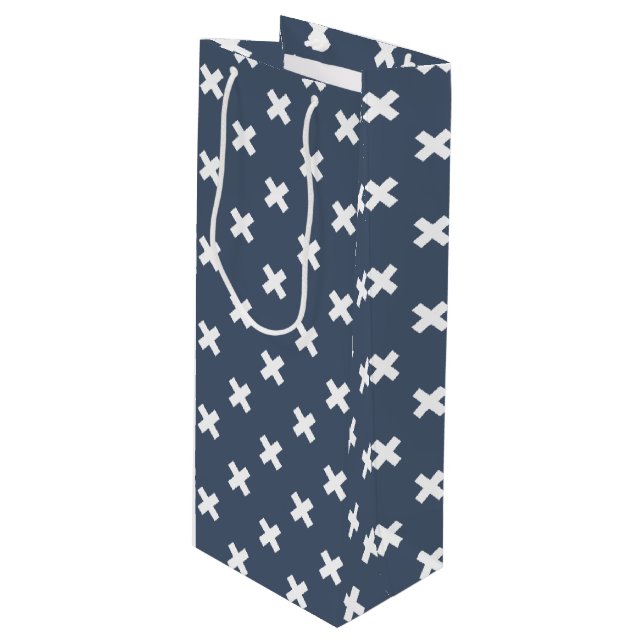 Sacola Para Vinho Pontos de cruz brancos nas cinzas azuis (Frente inclinada)