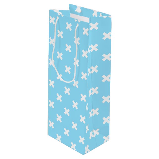 Sacola Para Vinho Pontos de cruz brancos no azul-bebê (Frente inclinada)