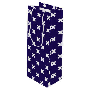 Sacola Para Vinho Pontos de cruz brancos no azul-marinho