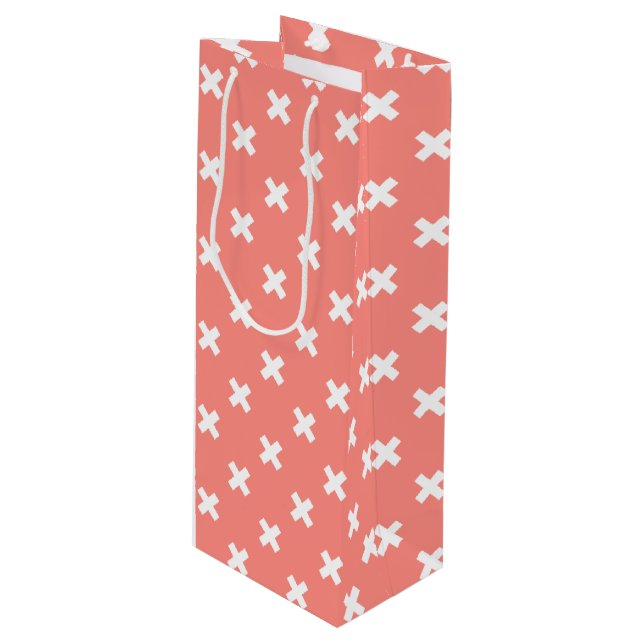 Sacola Para Vinho Pontos de cruz brancos sobre o pêssego (Frente inclinada)