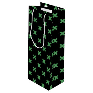 Sacola Para Vinho Pontos de cruz verdes em preto