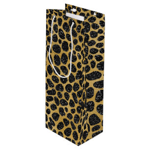 SACOLA PARA VINHO PONTOS LEOPARD PRETOS E DOURADOS