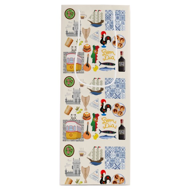 Sacola Para Vinho Portugal - Símbolos Viagem Amantes (Frente)