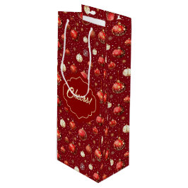 Sacola Para Vinho Prata e Bolas de Natal Vermelhas