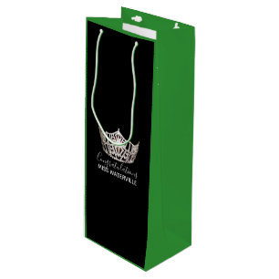 Sacola Para Vinho Presente de prata do verde da coroa da senhorita