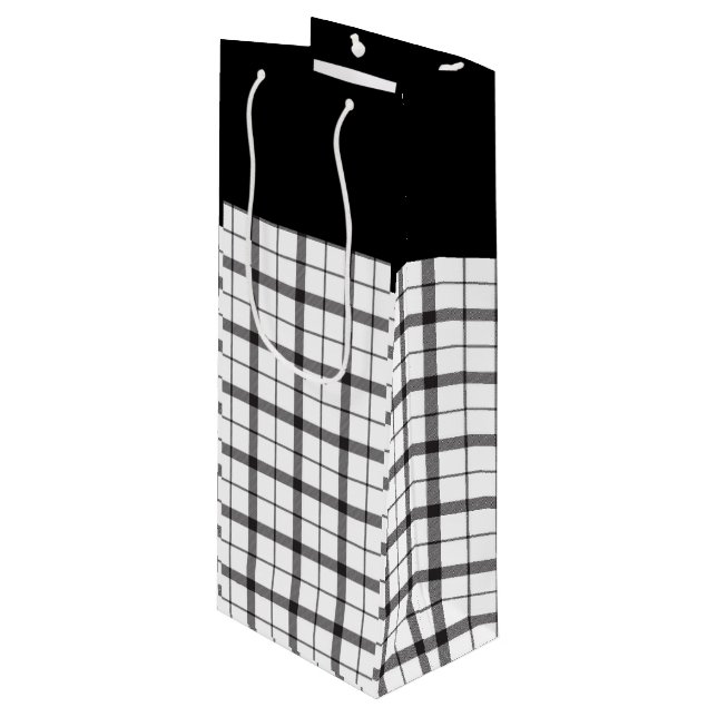 Sacola Para Vinho Preto, branco, Xadrez, clássico, chique, moderno,  (Frente inclinada)
