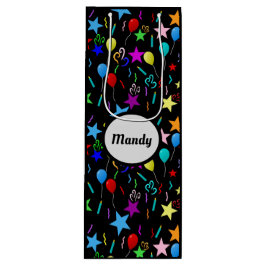 Sacola Para Vinho Preto de festa de nome personalizado