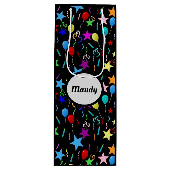 Sacola Para Vinho Preto de festa de nome personalizado (Frente)