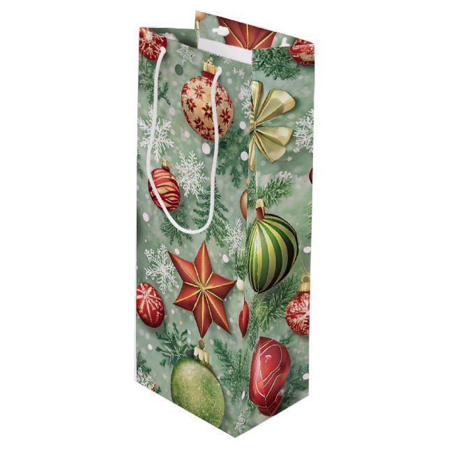SACOLA PARA VINHO PRETTY COLOFUL CHRISTMAS ORNAMENTS (Frente inclinada)