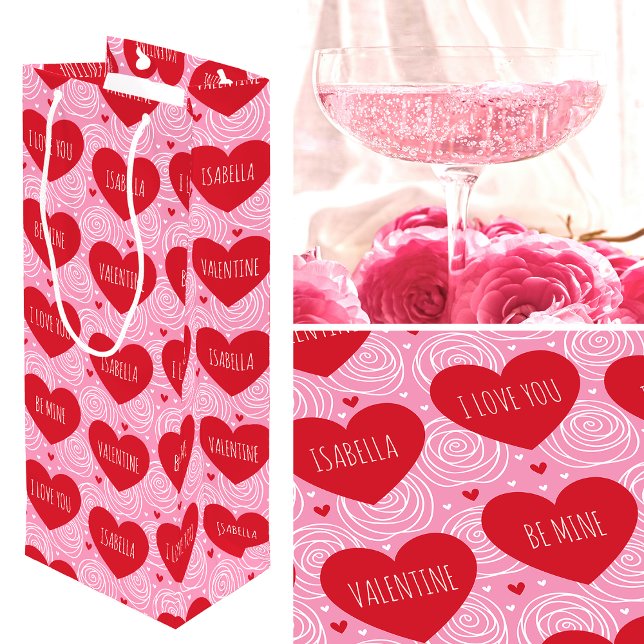 Sacola Para Vinho Pretty Love Heart Custom Text Modern Valentines (Criador carregado)