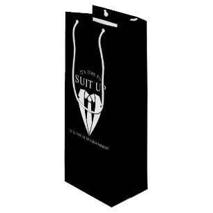 Sacola Para Vinho Proposta de Padrinho de casamento Preto "SUIT UP"