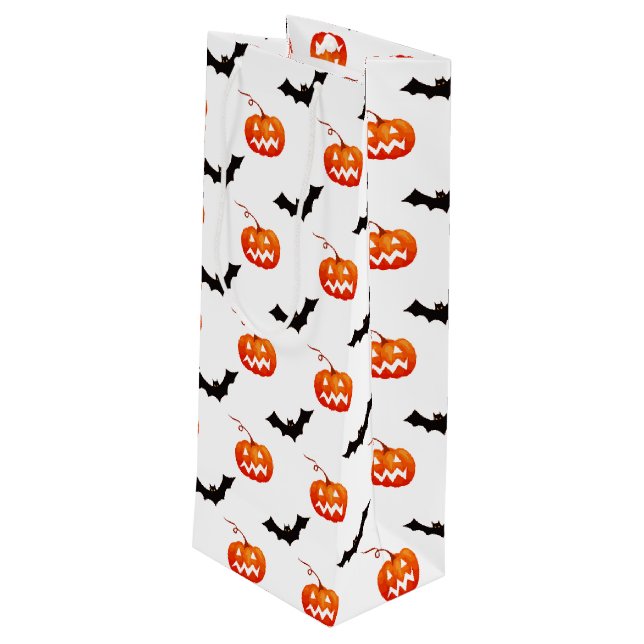 Sacola Para Vinho Pumpkins e Morcegos, Truque ou Tratar, Boo (Verso inclinado)