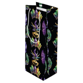 SACOLA PARA VINHO PURPEN GREEN DOURADA MARDI GRAS MÁSCARAS PENAS