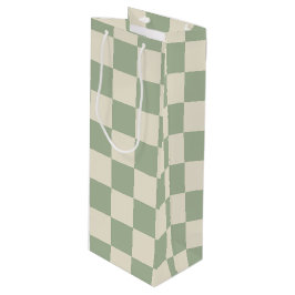 Sacola Para Vinho Quadro de Verificação Branco Verde e Desligado