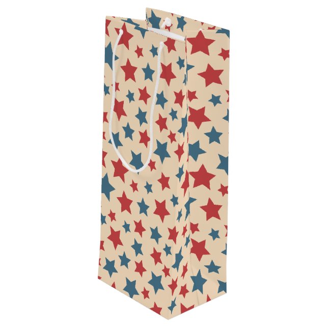 Sacola Para Vinho Red and Blue Stars, 4th of July, Beige Background (Verso inclinado)