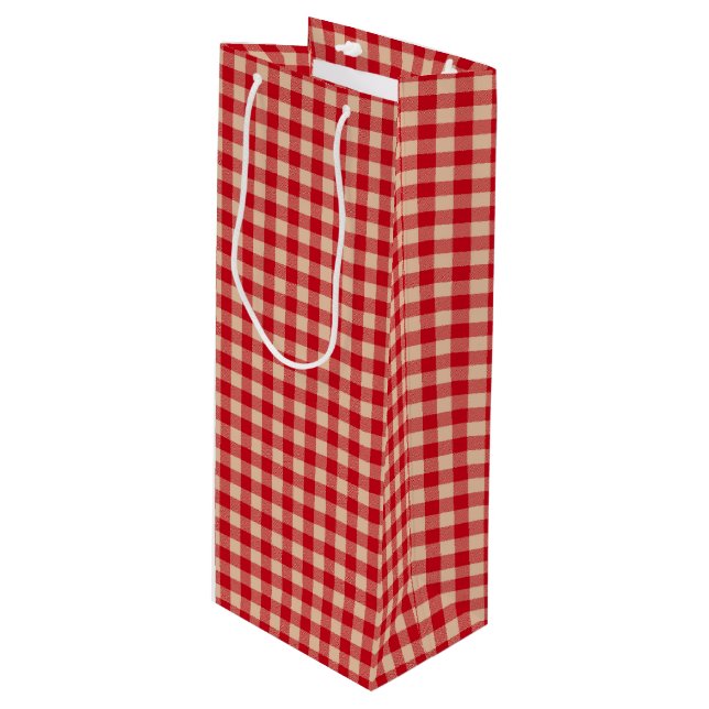 Sacola Para Vinho Red and Kraft Country Gingham Christmas  (Frente inclinada)